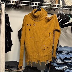 Kut from the Kloth Mustard Distressed Turtleneck Sweater